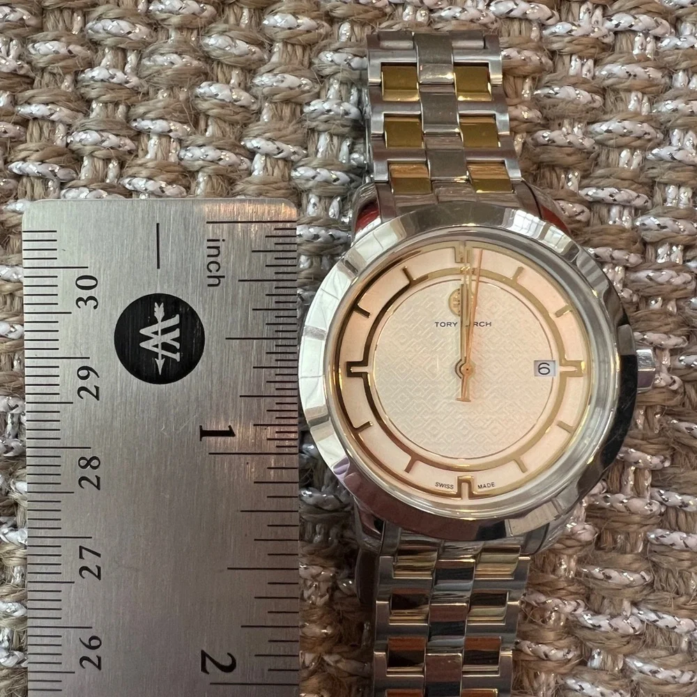 Tory Burch cream dial two tone date steel quartz women’s watch jewelry TRB1014
